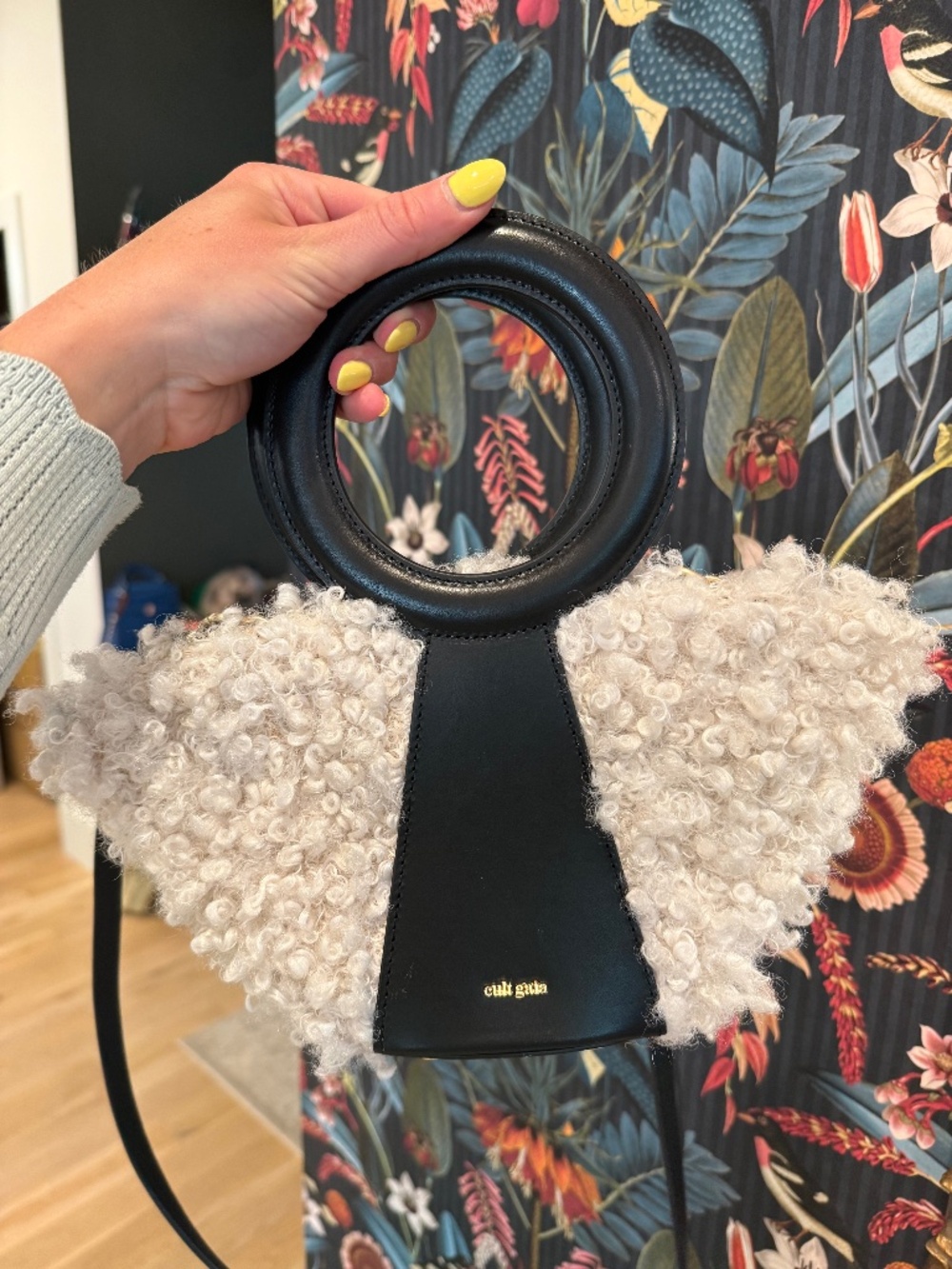 Cult Gaia Sherpa and leather crossbody purse
